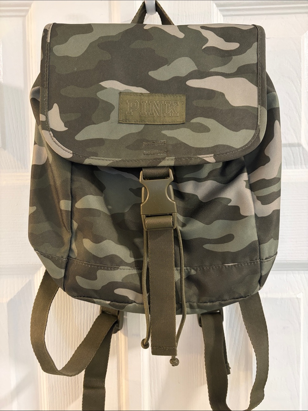 PINK Victoria's Secret Camouflage Canvas MINI Backpack - Olive Green Camo OS